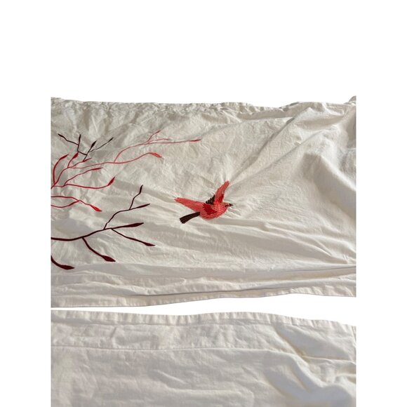 Pair of king Superior Embroidered Bird & Branches White Cotton Pillowcases boho - Picture 3 of 11